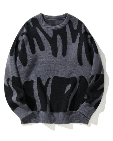 New Popular Autumn Winter Irregular Jacquard Pattern Pullover Sweater Casual Round Neck Contrast Color Knitted Men's Pullover