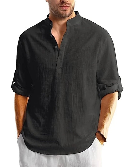 New Long Sleeve Henley Shirt Men Cotton Lightweight T-Shirts Men Breathable Streetwear Solid Color Business Button Polo Shirts