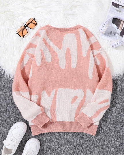 New Popular Autumn Winter Irregular Jacquard Pattern Pullover Sweater Casual Round Neck Contrast Color Knitted Men's Pullover