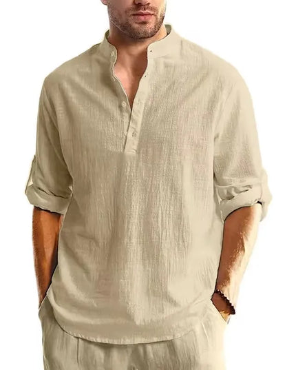 New Long Sleeve Henley Shirt Men Cotton Lightweight T-Shirts Men Breathable Streetwear Solid Color Business Button Polo Shirts