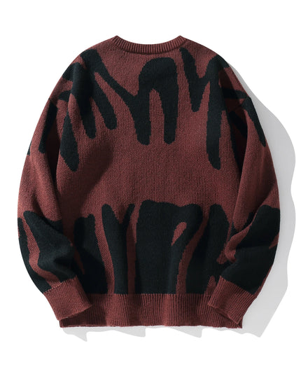 New Popular Autumn Winter Irregular Jacquard Pattern Pullover Sweater Casual Round Neck Contrast Color Knitted Men's Pullover