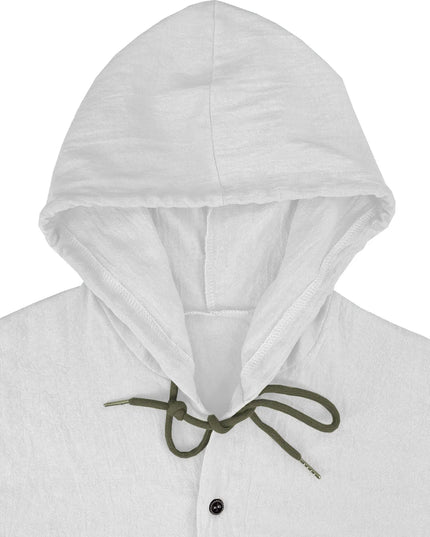 Summer Men's Cotton Linen Shirt Solid Streetwear Long Sleeve Hoodie Clothing For Men Button Tops Casual Loose Men Hooded Shirt