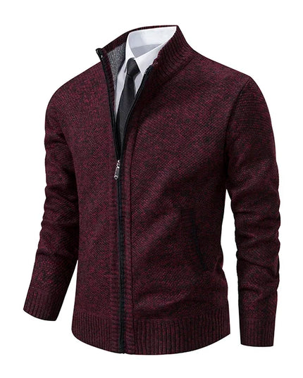 2025 Autumn and Winter New Jersey Men's Casual Sports Coat Solid Color Stand Collar Sweater Grab Fleece Warm Zipper Cardigan
