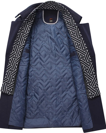 Winter Men's Woolen Coats Fashion Thicken Mid Length Trench Solid Turn Down Collar Warm Outerwear Business Casual Wool Coat Men