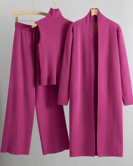 Spring Autumn 3 Piece Women Cardigan Tracksuits Fashion Knitted Pant Set Ladies Sweater Suit Vintage Fashion Ladies 3 Piece Set