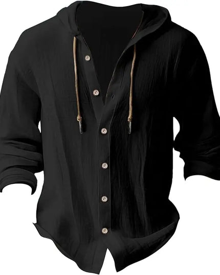 Summer Men's Cotton Linen Shirt Solid Streetwear Long Sleeve Hoodie Clothing For Men Button Tops Casual Loose Men Hooded Shirt