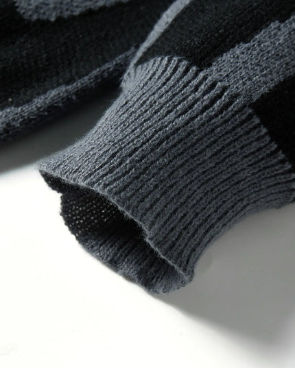 New Popular Autumn Winter Irregular Jacquard Pattern Pullover Sweater Casual Round Neck Contrast Color Knitted Men's Pullover
