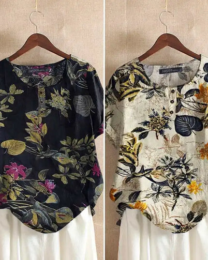 ZANZEA Women Cotton Shirt Fashion Floral Printed Tops Ladies Kaftan Chemise 2024 Summer Short Sleeve Blouses Causal O-neck Tunic