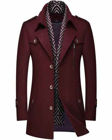 Winter Men's Woolen Coats Fashion Thicken Mid Length Trench Solid Turn Down Collar Warm Outerwear Business Casual Wool Coat Men