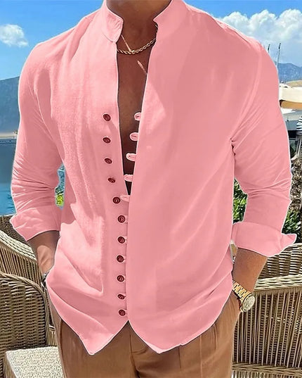 100% pure cotton linen hot selling fashion men's long sleeved shirt solid color stand up collar casual style men's S-3XXL