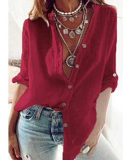 S-5XL Women Loose Blouse Shirts Oversized Female V Neck Long Sleeve Button Beach Sand Holiday Baggy Blouse Tops ARJ-113Y
