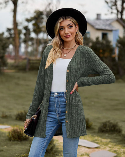 Button Solid Color Long Sleeved New Striped Women's Top Dating Versatile Fashion High Street Autumn Coat