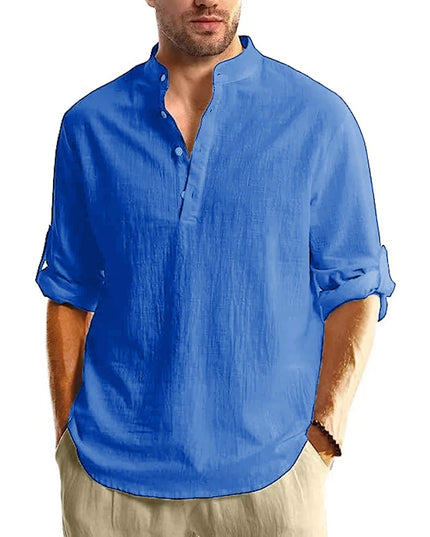 New Long Sleeve Henley Shirt Men Cotton Lightweight T-Shirts Men Breathable Streetwear Solid Color Business Button Polo Shirts