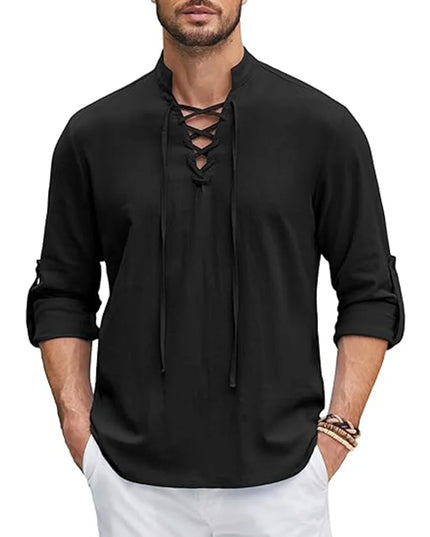 Men's Renaissance Shirt Pirate Medieval Viking top Cotton Linen Shirts Men Long Sleeved Halloween Costume