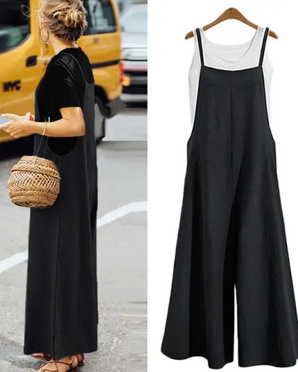 Women Straps Jumpsuit Summer Solid Color Wide Leg Pants Dungaree Bib Overalls Casual Loose Sleeveless Cotton Linen Jumpsuits 5Xl