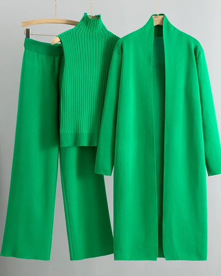 Spring Autumn 3 Piece Women Cardigan Tracksuits Fashion Knitted Pant Set Ladies Sweater Suit Vintage Fashion Ladies 3 Piece Set