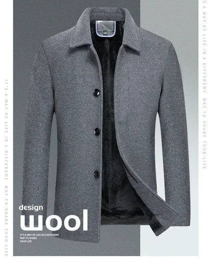Jackets Business Casual Fleece Liner Woolen Autumn Winter Men Wool Jacket Slim Fit Thick Warm Trench Jackets Mens Brand Outwears