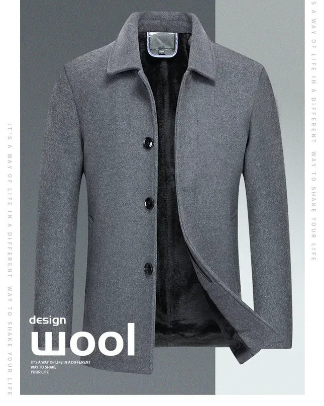 Jackets Business Casual Fleece Liner Woolen Autumn Winter Men Wool Jacket Slim Fit Thick Warm Trench Jackets Mens Brand Outwears