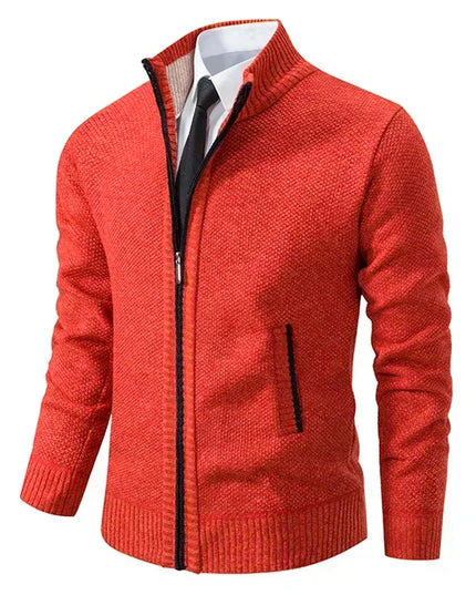 2025 Autumn and Winter New Jersey Men's Casual Sports Coat Solid Color Stand Collar Sweater Grab Fleece Warm Zipper Cardigan