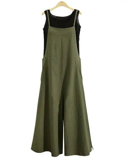 Women Straps Jumpsuit Summer Solid Color Wide Leg Pants Dungaree Bib Overalls Casual Loose Sleeveless Cotton Linen Jumpsuits 5Xl