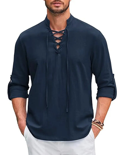 Men's Renaissance Shirt Pirate Medieval Viking top Cotton Linen Shirts Men Long Sleeved Halloween Costume