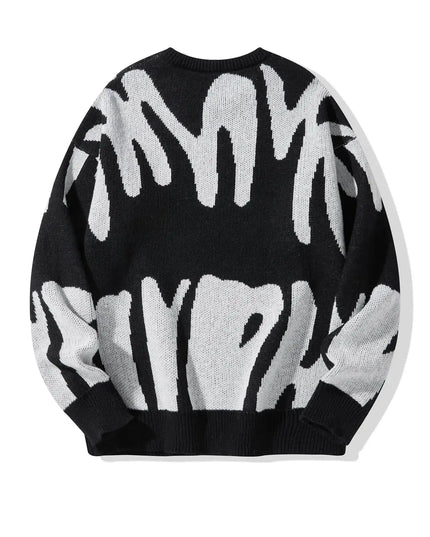 New Popular Autumn Winter Irregular Jacquard Pattern Pullover Sweater Casual Round Neck Contrast Color Knitted Men's Pullover