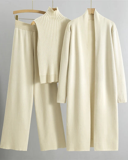Spring Autumn 3 Piece Women Cardigan Tracksuits Fashion Knitted Pant Set Ladies Sweater Suit Vintage Fashion Ladies 3 Piece Set