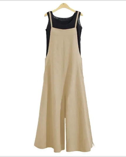 Women Straps Jumpsuit Summer Solid Color Wide Leg Pants Dungaree Bib Overalls Casual Loose Sleeveless Cotton Linen Jumpsuits 5Xl