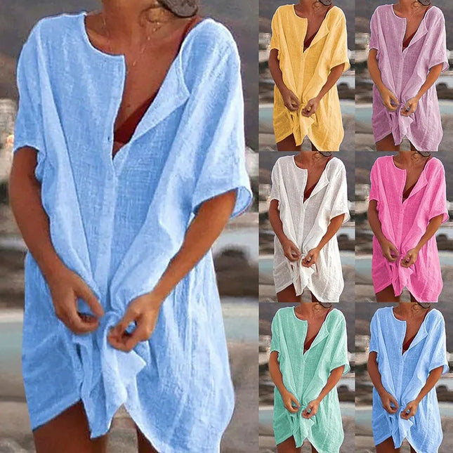 Cotton Women's Vintage Sexy Dress White Oversize Casual Beach Mini Dresses 2023 Summer Maxi Dress Robe De Soirée Orange Vestidos