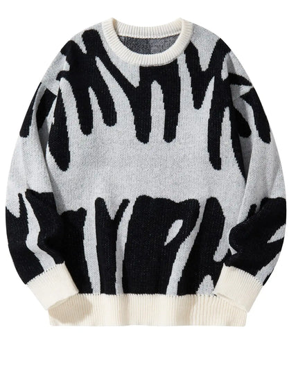 New Popular Autumn Winter Irregular Jacquard Pattern Pullover Sweater Casual Round Neck Contrast Color Knitted Men's Pullover