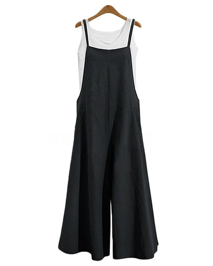 Women Straps Jumpsuit Summer Solid Color Wide Leg Pants Dungaree Bib Overalls Casual Loose Sleeveless Cotton Linen Jumpsuits 5Xl