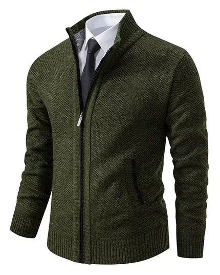 2025 Autumn and Winter New Jersey Men's Casual Sports Coat Solid Color Stand Collar Sweater Grab Fleece Warm Zipper Cardigan