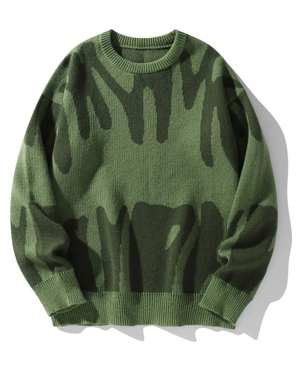 New Popular Autumn Winter Irregular Jacquard Pattern Pullover Sweater Casual Round Neck Contrast Color Knitted Men's Pullover
