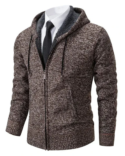 2025 Autumn and Winter New Jersey Men's Casual Sports Coat Solid Color Stand Collar Sweater Grab Fleece Warm Zipper Cardigan