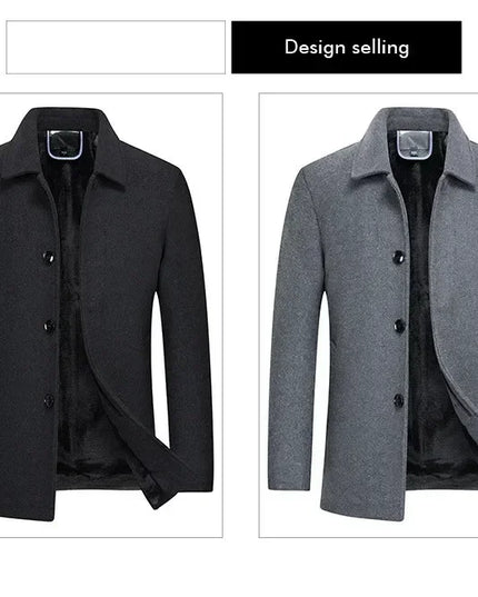 Jackets Business Casual Fleece Liner Woolen Autumn Winter Men Wool Jacket Slim Fit Thick Warm Trench Jackets Mens Brand Outwears