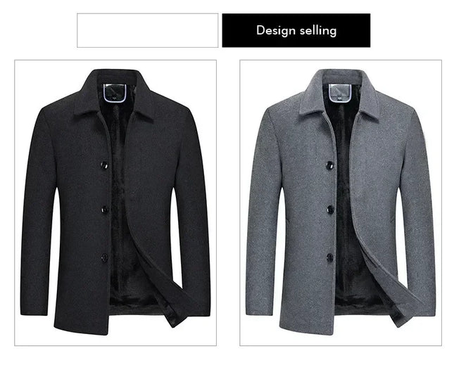 Jackets Business Casual Fleece Liner Woolen Autumn Winter Men Wool Jacket Slim Fit Thick Warm Trench Jackets Mens Brand Outwears