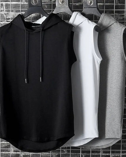 Summer Gym Tank Top Men Hooded Sleeveless Shirt Bodybuilding Top Fashion Hip Pop Vest Sweatshirt Fitness Singlets Man Clothing