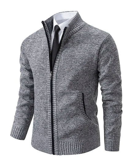 2025 Autumn and Winter New Jersey Men's Casual Sports Coat Solid Color Stand Collar Sweater Grab Fleece Warm Zipper Cardigan