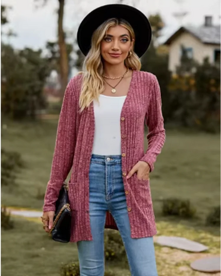 Button Solid Color Long Sleeved New Striped Women's Top Dating Versatile Fashion High Street Autumn Coat