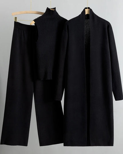 Spring Autumn 3 Piece Women Cardigan Tracksuits Fashion Knitted Pant Set Ladies Sweater Suit Vintage Fashion Ladies 3 Piece Set