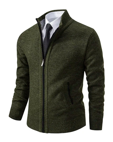 2025 Autumn and Winter New Jersey Men's Casual Sports Coat Solid Color Stand Collar Sweater Grab Fleece Warm Zipper Cardigan