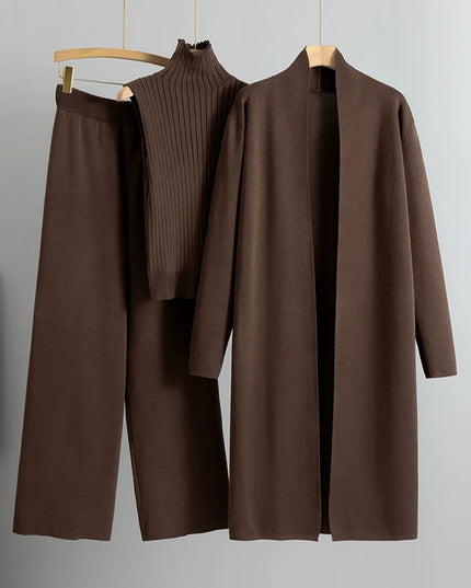 Spring Autumn 3 Piece Women Cardigan Tracksuits Fashion Knitted Pant Set Ladies Sweater Suit Vintage Fashion Ladies 3 Piece Set