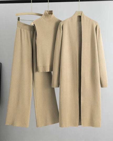 Spring Autumn 3 Piece Women Cardigan Tracksuits Fashion Knitted Pant Set Ladies Sweater Suit Vintage Fashion Ladies 3 Piece Set