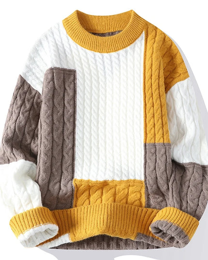 New Spring Winter Fashion Patchwork Loose Sweater Men Streetwear High Quality Mens Casual Sweaters Warm Knitting Pullovers Men