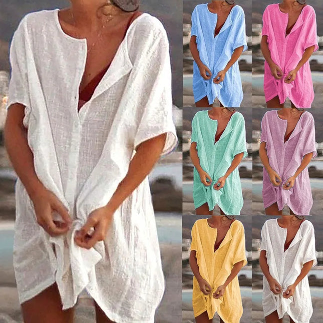 Cotton Women's Vintage Sexy Dress White Oversize Casual Beach Mini Dresses 2023 Summer Maxi Dress Robe De Soirée Orange Vestidos