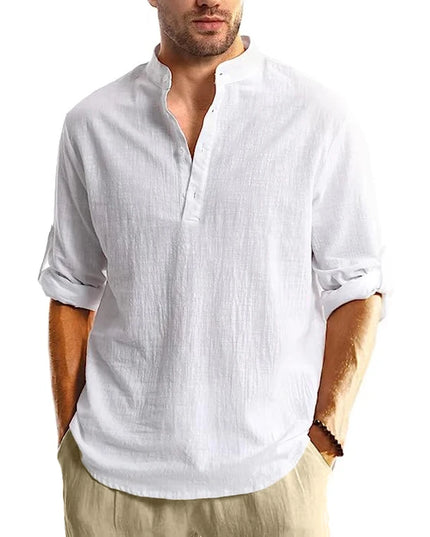 New Long Sleeve Henley Shirt Men Cotton Lightweight T-Shirts Men Breathable Streetwear Solid Color Business Button Polo Shirts