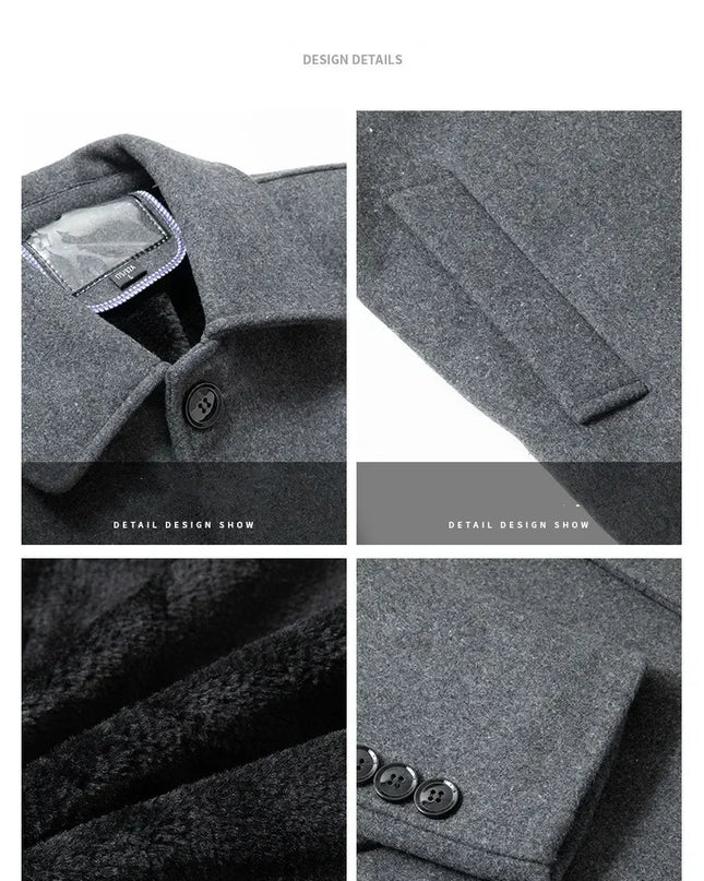 Jackets Business Casual Fleece Liner Woolen Autumn Winter Men Wool Jacket Slim Fit Thick Warm Trench Jackets Mens Brand Outwears