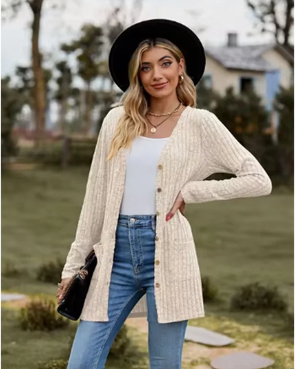 Button Solid Color Long Sleeved New Striped Women's Top Dating Versatile Fashion High Street Autumn Coat
