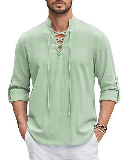 Men's Renaissance Shirt Pirate Medieval Viking top Cotton Linen Shirts Men Long Sleeved Halloween Costume