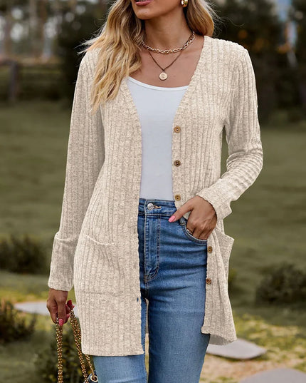 Button Solid Color Long Sleeved New Striped Women's Top Dating Versatile Fashion High Street Autumn Coat
